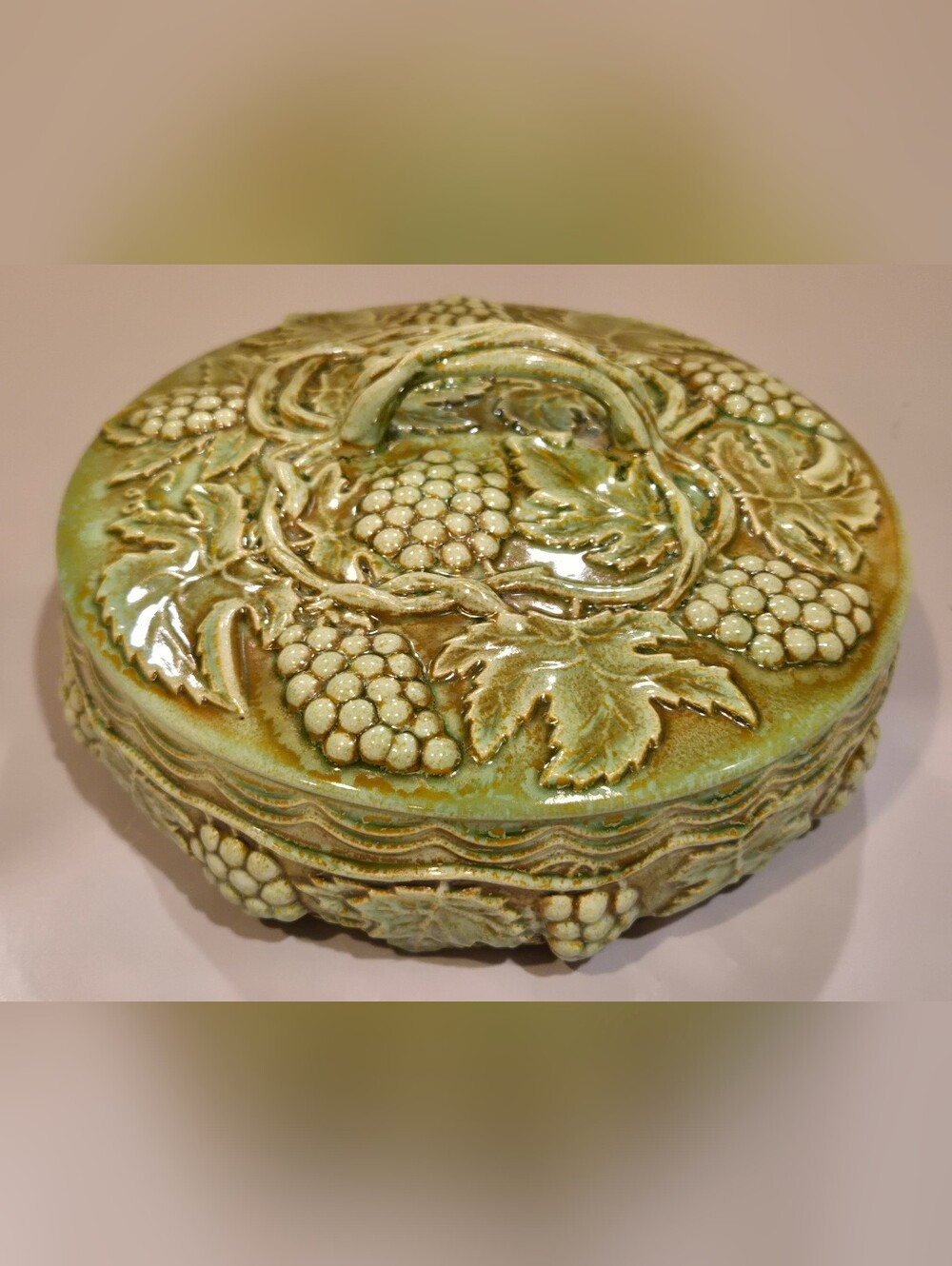 Vintage Arnel's Green Grape Motif Ceramic Lidded Dish